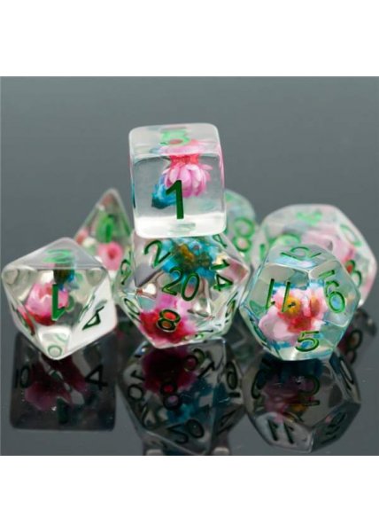 DICE 7-set: Blue & Pink Star Flower