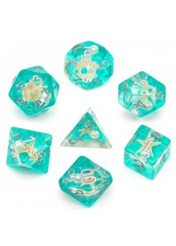 DICE 7-set: Green Glitter w/ Starfish & Pearl Set