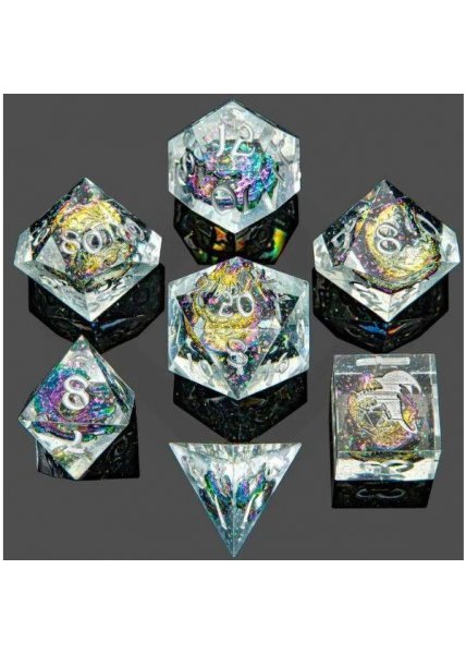 Sharp Edged Resin Dice Set - Metal Chaotic Dragons